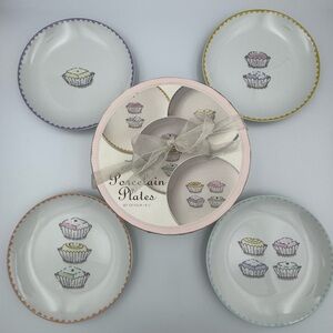 Vintage Petit Fours Porcelain Plates Set 4 Nancy Green Dessert Cake